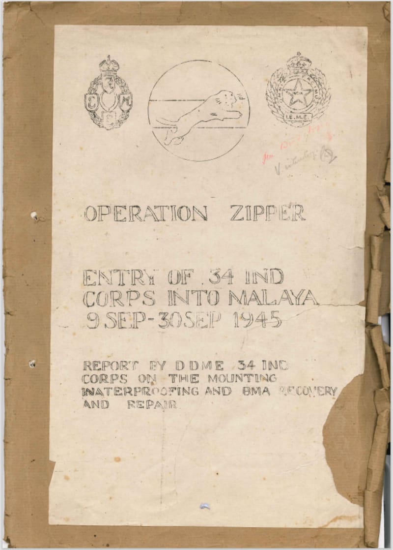 A document with badges of REME and IEME at the top, title "Operation Zipper"