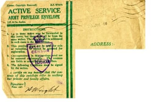 Image shows a beige envelope with Active Service and other text printed in green.