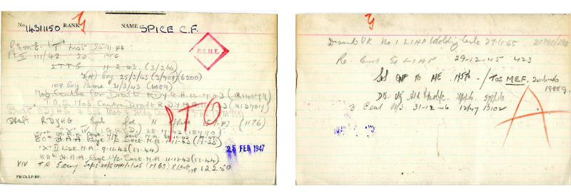 Two images of yellowing lined paper with handwritten notes in black and red ink.